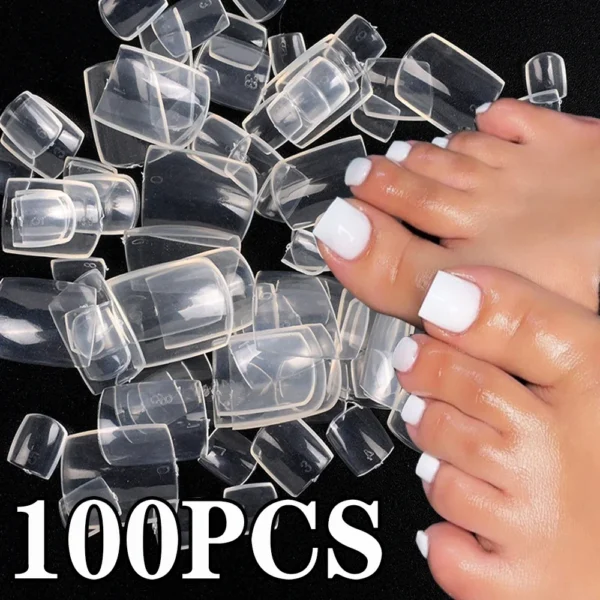100pcs False Toes Nails French Square Nature White Clear Fake Toe Nails Feet Nail Tips Artificial