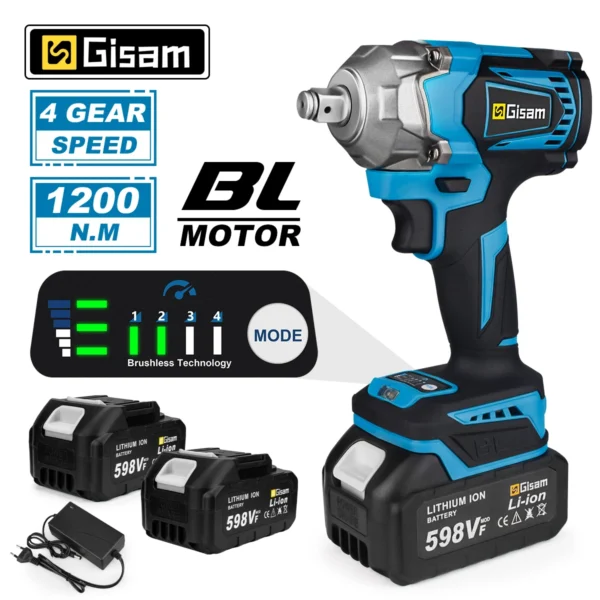 1200N M Torque Brushless Electric Impact Wrench 1 2 Inch Cordless Electric Wrench Screwdriver Power Tools