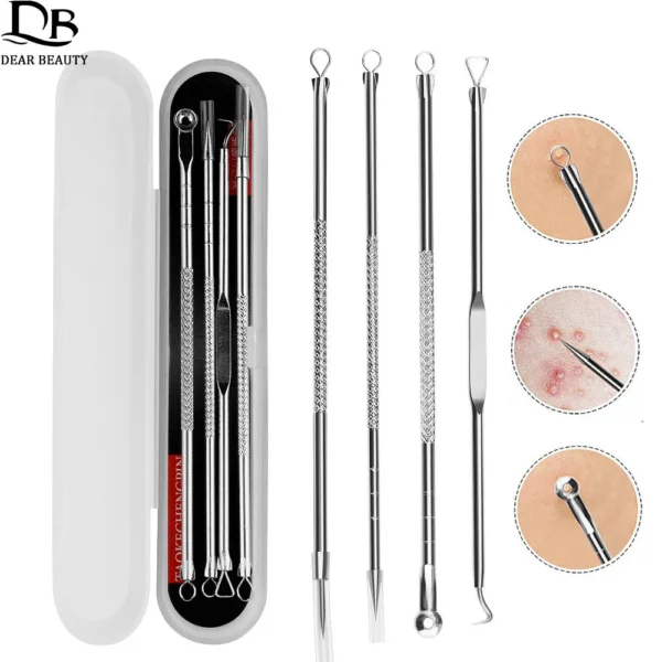 4PCS Blackhead Remover Acne Needle Tools Set Face Cleaning Black Dots Pimple Comedone Extractor Pore Cleaner