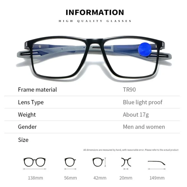 Anti blue Light Reading Glasses Ultralight TR90 Sport Presbyopia Eyeglasses Women Men Far Sight Optical Eyewear 5