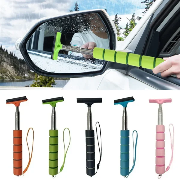 Car Rearview Mirror Wiper Stainless Steel Telescopic Retractable Layered Brush Head Window Wash Cleaning Brush Handheld