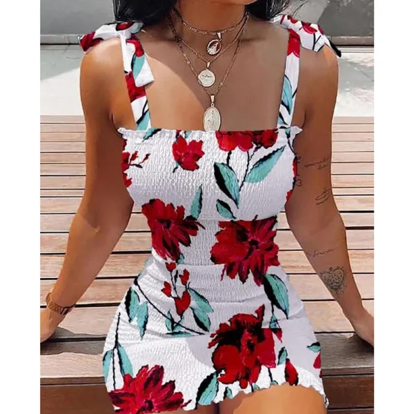 Floral Tight Camisole Dress For Women 2024 Spring Summer Beach Female Clothing Sexy Club Mini Skirt