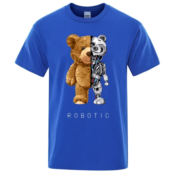 Funny Teddy Bear Robot Tshirt Robotic Bear Men Short Sleeve Fashion Casual Clothing Summer Cotton Tees 1