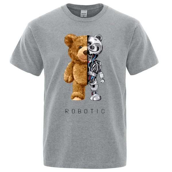 Funny Teddy Bear Robot Tshirt Robotic Bear Men Short Sleeve Fashion Casual Clothing Summer Cotton Tees 2