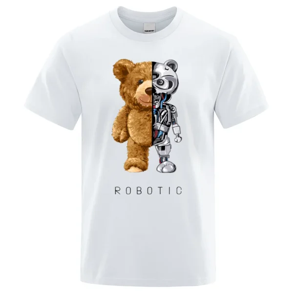 Funny Teddy Bear Robot Tshirt Robotic Bear Men Short Sleeve Fashion Casual Clothing Summer Cotton Tees 3