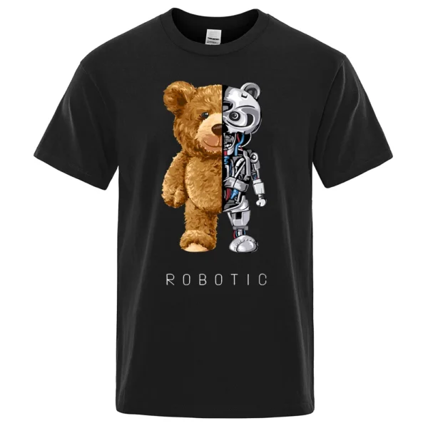 Funny Teddy Bear Robot Tshirt Robotic Bear Men Short Sleeve Fashion Casual Clothing Summer Cotton Tees