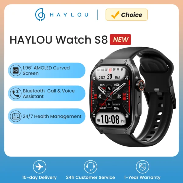HAYLOU Watch S8 Smart Watch 1 96 AMOLED Curved Screen Smartwatch Bluetooth Call AI Vioce Assistant