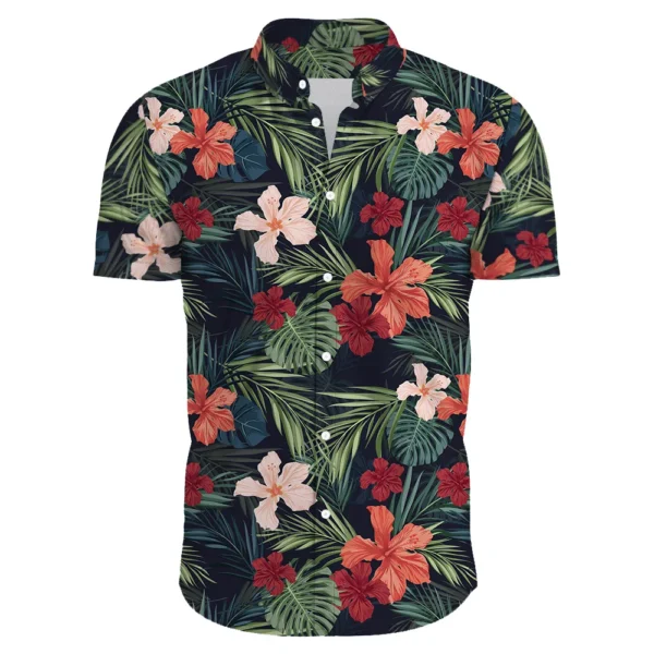 Hawaiian Flower Casual Men Shirts Print With Short Sleeve For Korean Fashion Clothing Costumes Oversized Tops