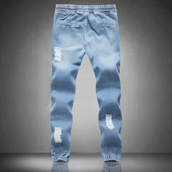 Men Fashion Jeans Drawstring Slim Fit Denim Ankle Length Casual Pants Ripped Skinny Jeans Denim Trouser 2