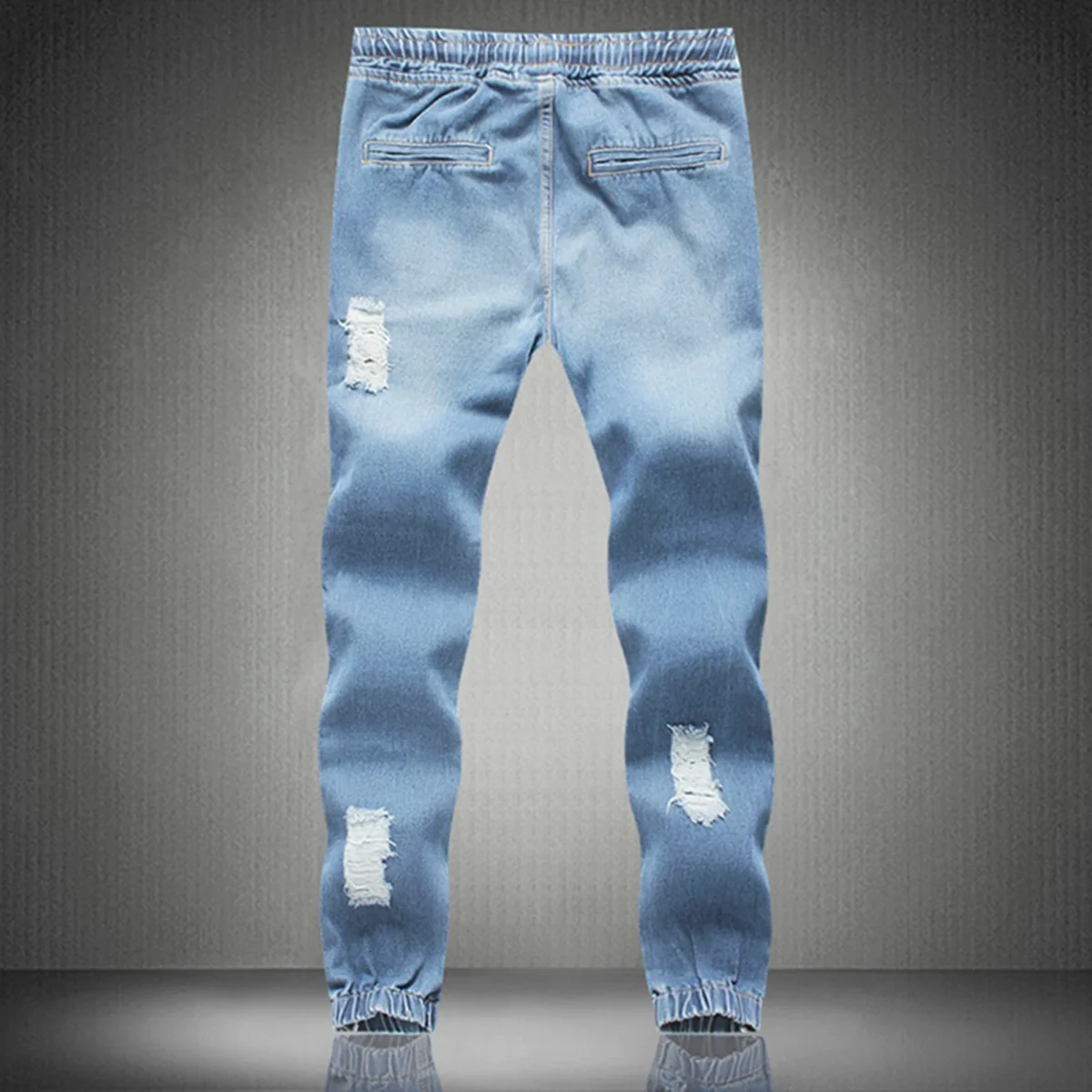 Men Fashion Jeans Drawstring Slim Fit Denim Ankle Length Casual Pants Ripped Skinny Jeans Denim Trouser 3