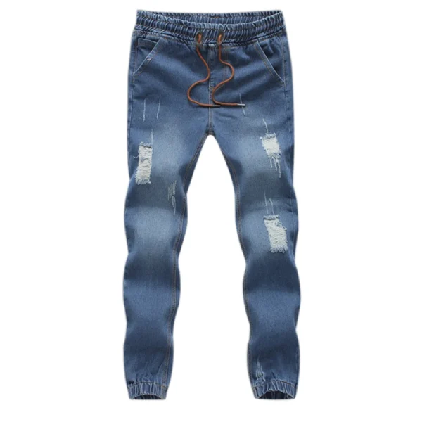 Men Fashion Jeans Drawstring Slim Fit Denim Ankle Length Casual Pants Ripped Skinny Jeans Denim Trouser 4