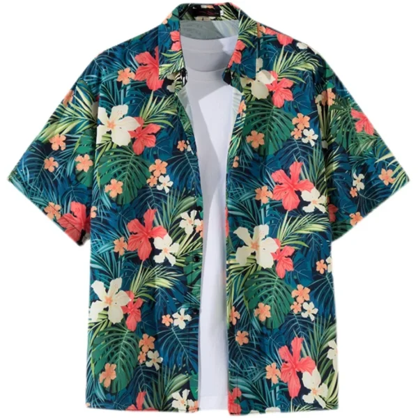 Men Street Fashion Summer Daily Shirt Hawaiian Cartoon Print Casual Loose Shirts Short Sleeve Beach Loose