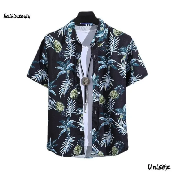 Men s Summer Short Sleeve Printed Shirt Thin Beach Shirt Men s Clothing Turtle Neck Polo