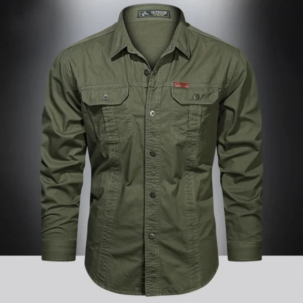 New Autumn Military Style Cotton Pocket Shirt for Men Solid Color Slim Casual Brand Clothing Men