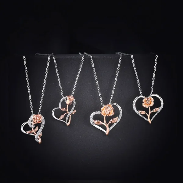 Rose Flower Pendant Heart Necklaces For Women Two tone Zircon Aesthetic Jewelry Gift for Mom Girls 1