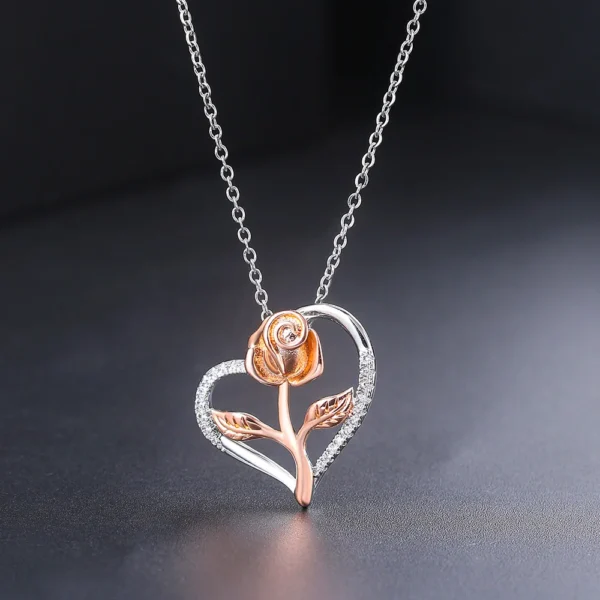 Rose Flower Pendant Heart Necklaces For Women Two tone Zircon Aesthetic Jewelry Gift for Mom Girls 2