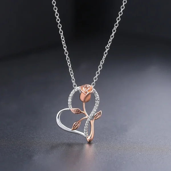 Rose Flower Pendant Heart Necklaces For Women Two tone Zircon Aesthetic Jewelry Gift for Mom Girls 3
