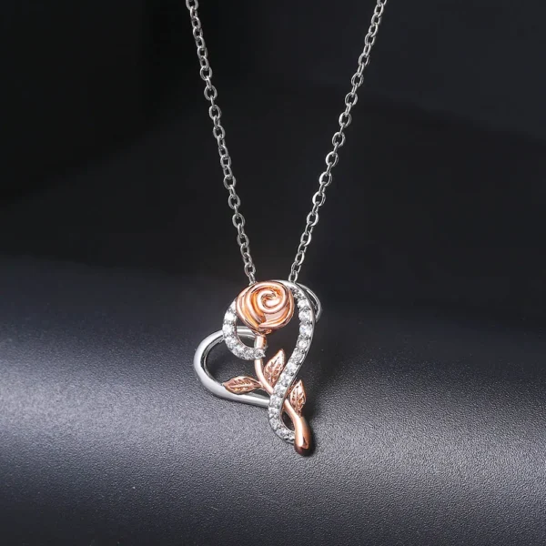 Rose Flower Pendant Heart Necklaces For Women Two tone Zircon Aesthetic Jewelry Gift for Mom Girls 4