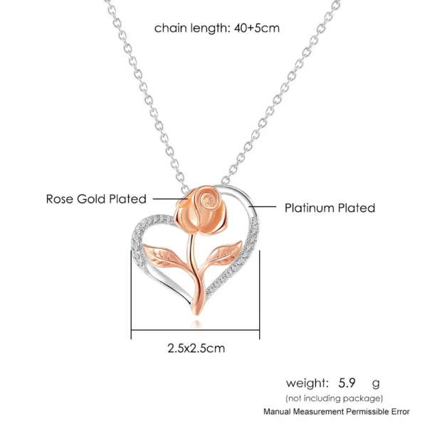 Rose Flower Pendant Heart Necklaces For Women Two tone Zircon Aesthetic Jewelry Gift for Mom Girls 5