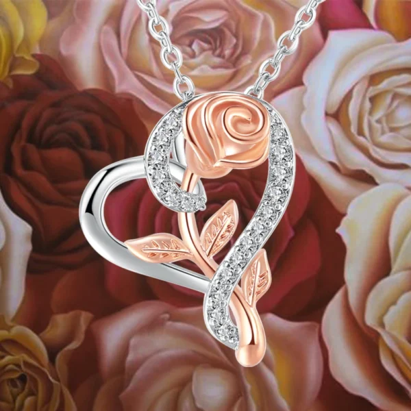 Rose Flower Pendant Heart Necklaces For Women Two tone Zircon Aesthetic Jewelry Gift for Mom Girls