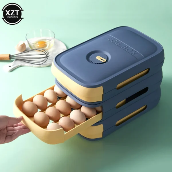 Stackable Egg Holder Storage Box Drawer Automatic Rolling Refrigerator Eggs Organizer Space Saver Container Kitchen Organizer