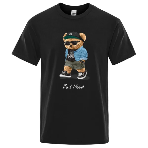 Summer Casual T Shirt Get Mad Bad Mood Walking Silent Teddy Bear Short Sleeve Mens T