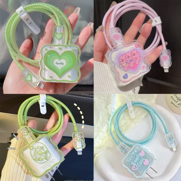 USB Cable Protection For iphone 18 20W Original Charger Protector Cover Cartoon Heart Flower Protective Data