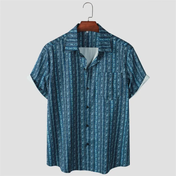Unique Boho Stripe Pattern Casual Loose Fit Short Sleeve Shirt Men s Hawaiian Shirt For Summer