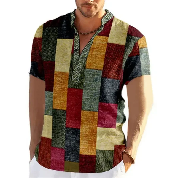 Vintage Men s Shirt 3D Fashion Patchwork Printing Shirts Oversized Casual Short Sleeved Summer Streetwear Men