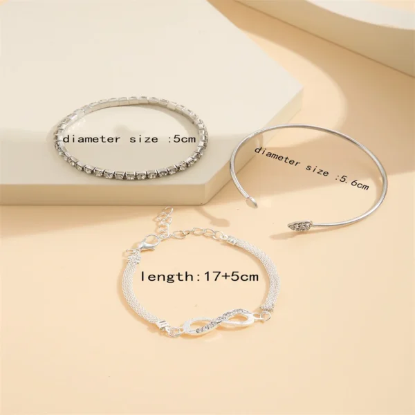 Vintage Set Silver Color Crystal Rhinestone Heart Bracelets for Women Fashion Geometric Adjustable Infinity Cuff Bangle 4