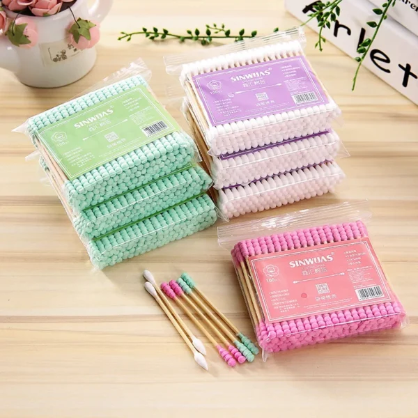 100Pcs Double Head Cotton Swab Sticks Female Makeup Remover Cotton Buds Tip For Medical Nose Ears