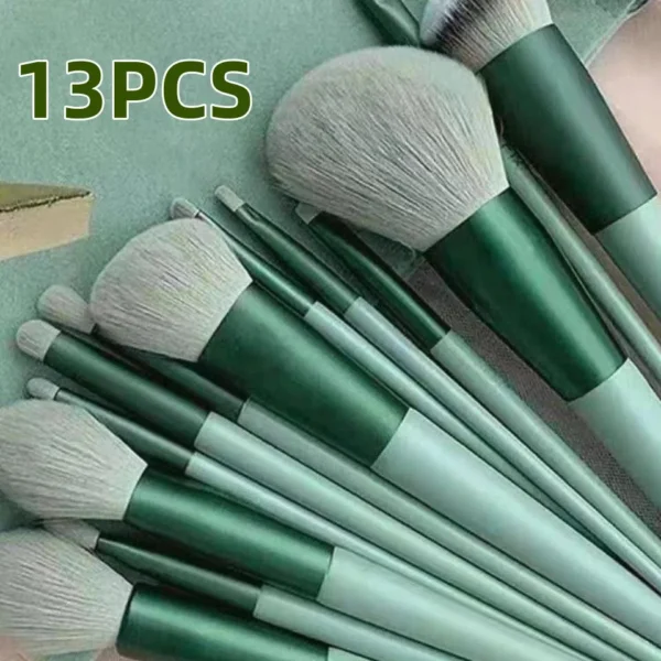 13Pcs Green Makeup Brushes Pro Brush Set Powder Eyeshadow Blending Eyeliner Eyelash Eyebrow Make Up Beauty