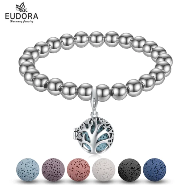 EUDORA 12mm Lotus Beaded Bracelet L tus Aromatherapy Cage Diffuser Bracelet fit Volcanic Lava Stone Ball