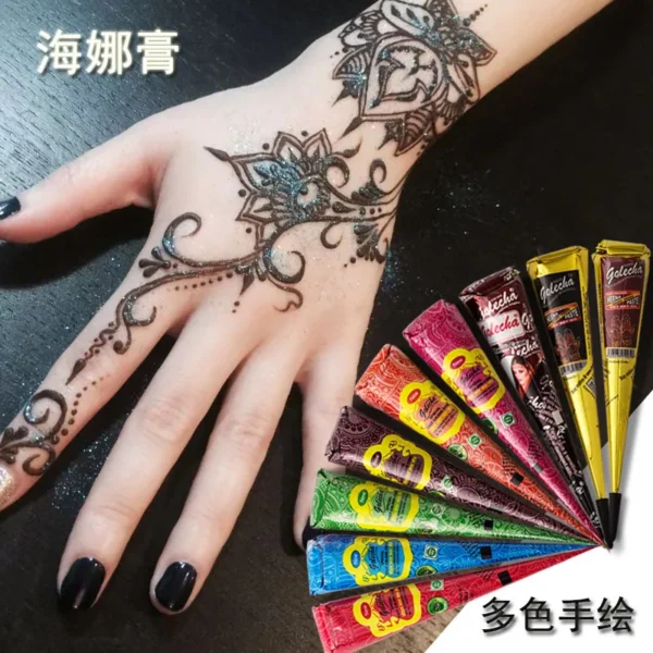 New Henna Tattoo Paste Black brown red white Henna Cones Indian For Temporary DIY Tattoo Sticker