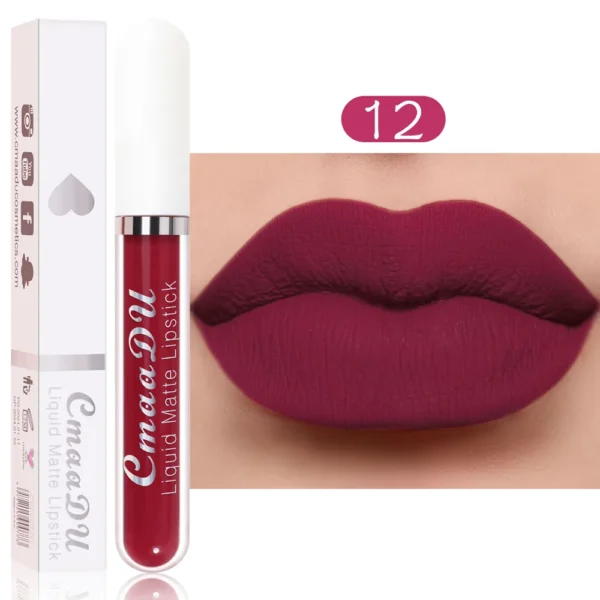 Sexy Long Lasting Velvet Matte Lip Gloss Liquid Lipstick Lip Makeup Women Beauty Red Nonstick Cup